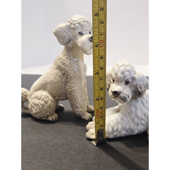 Vintage Set 2 White Poodle Figurine 5 Inches Marked Japan 1610 Ceramic Decor - Picture 9 of 9